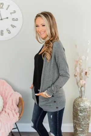 True To My Heart Open Front Cardigan- Charcoal