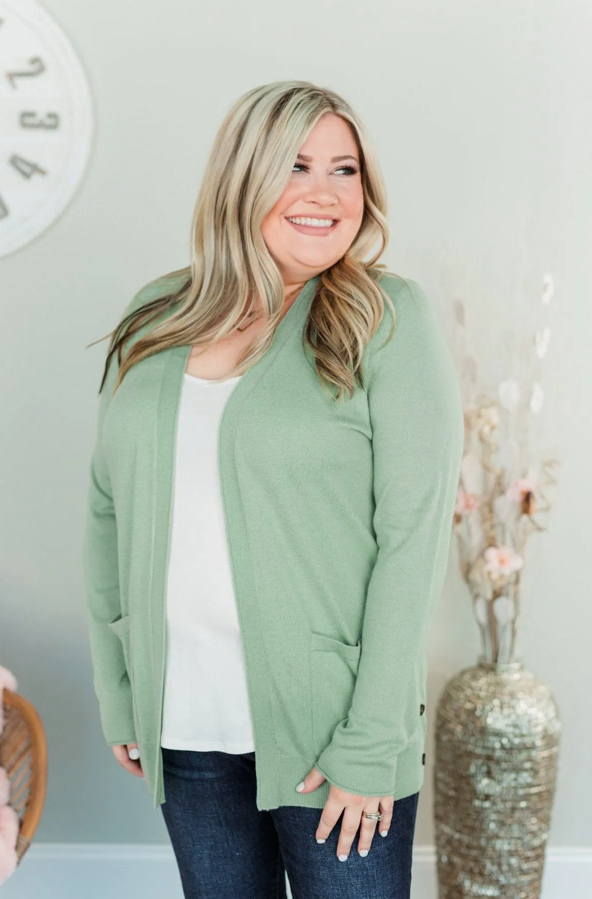 True To My Heart Open Front Cardigan- Dusty Sage