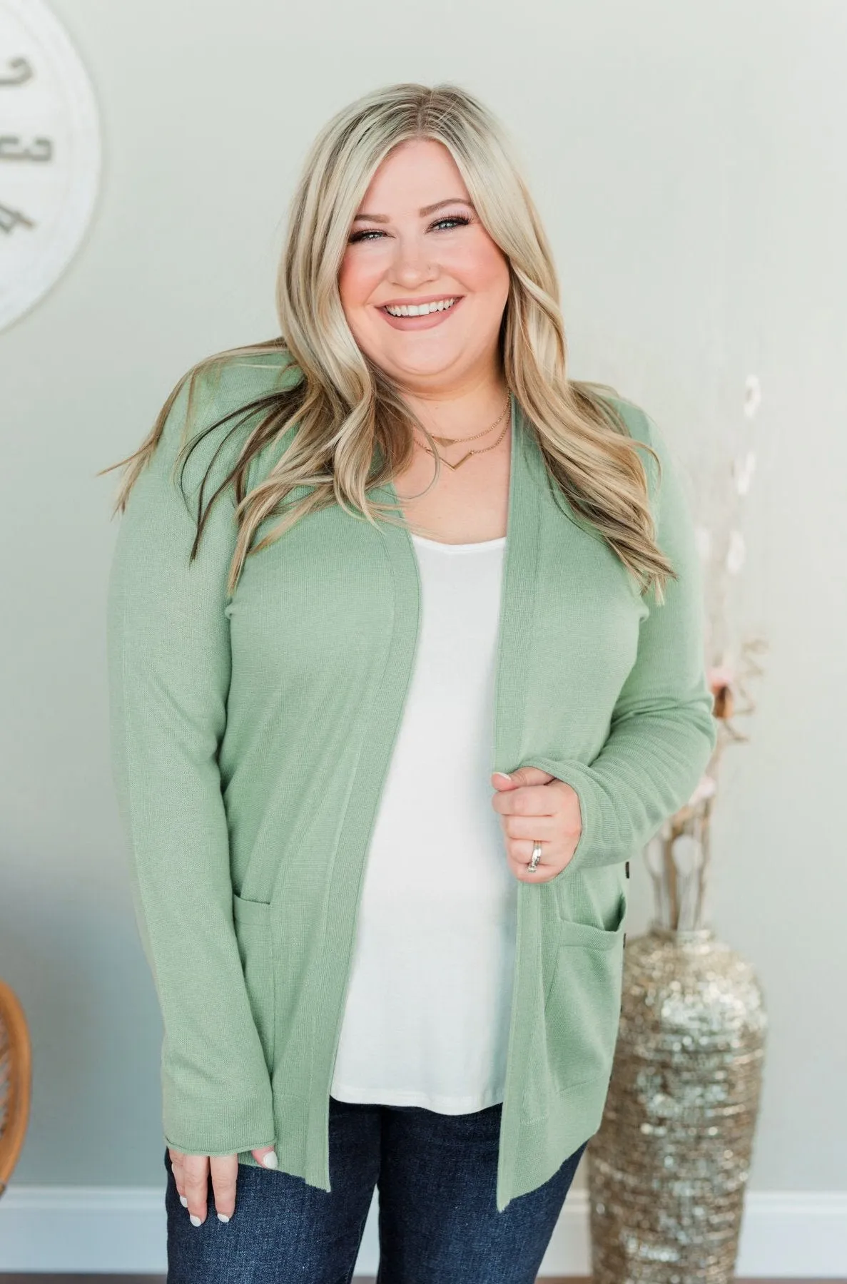 True To My Heart Open Front Cardigan- Dusty Sage