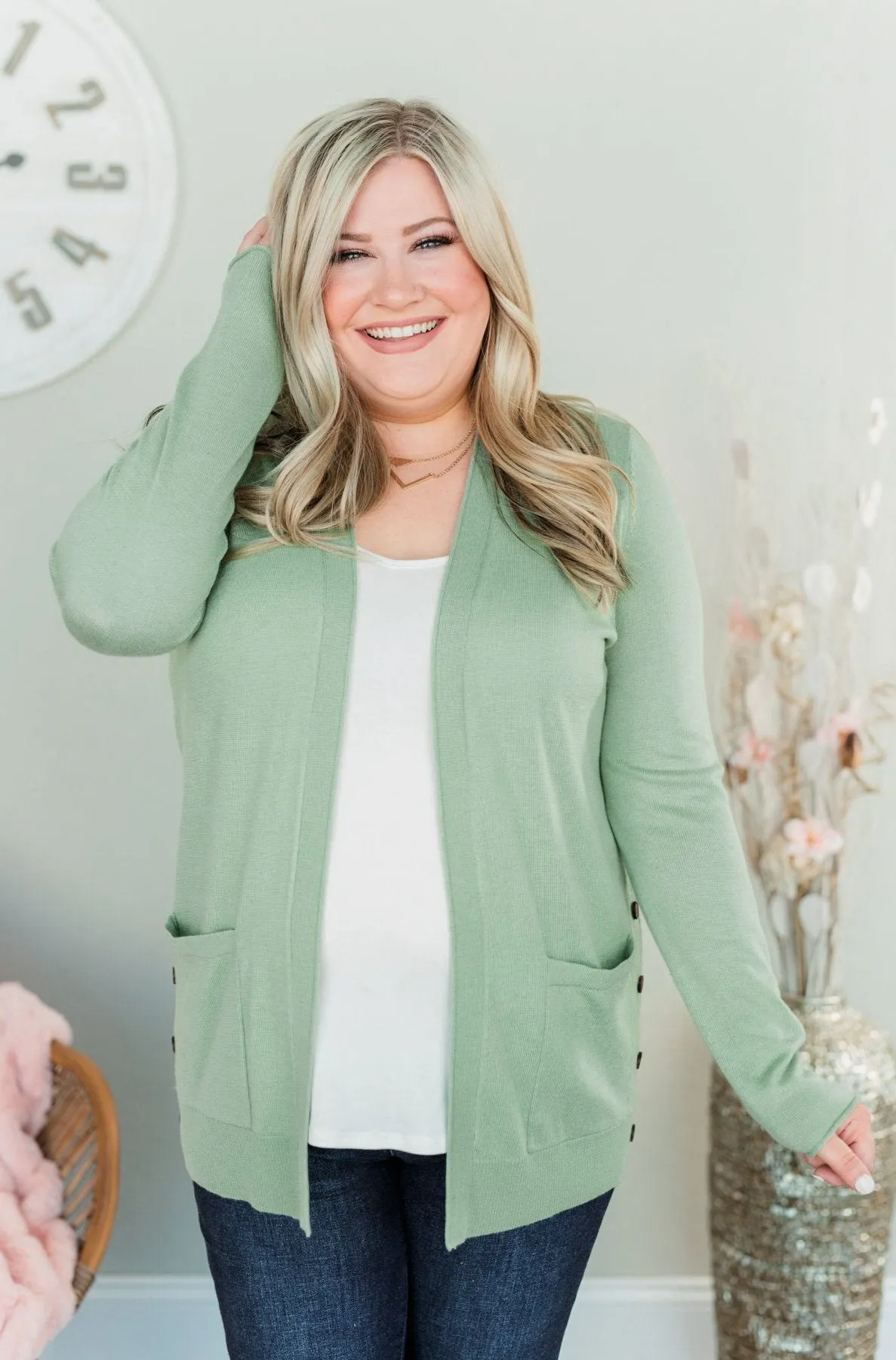 True To My Heart Open Front Cardigan- Dusty Sage