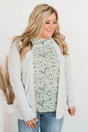 True To My Heart Open Front Cardigan- Light Grey