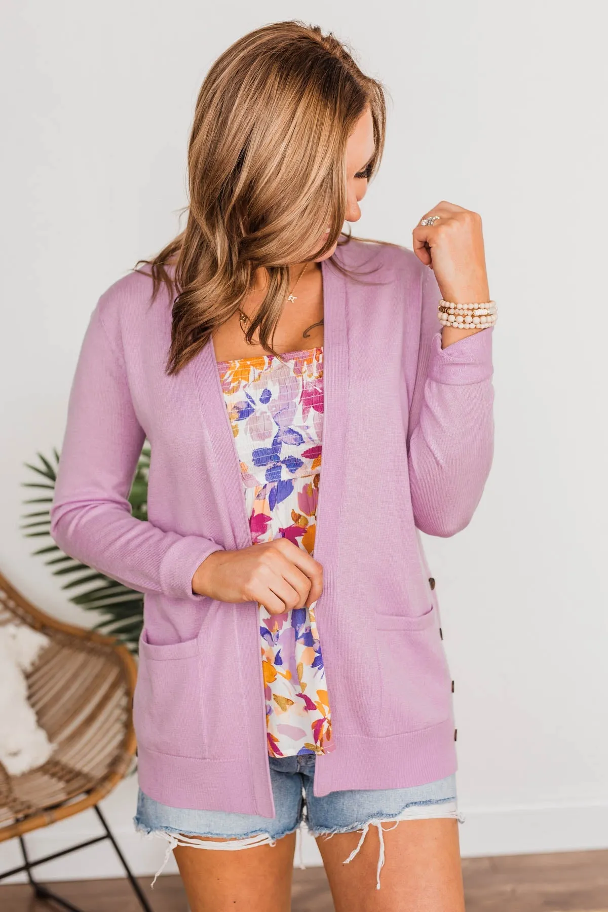 True To My Heart Open Front Cardigan- Purple
