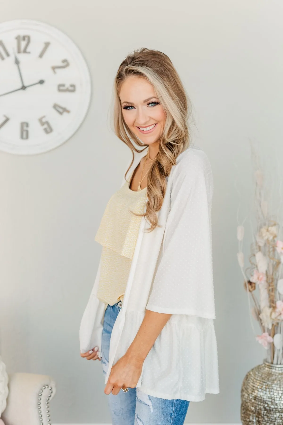 Truly Charming Swiss Dot Kimono- Ivory