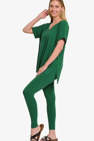 V-Neck Rolled Short Sleeve Lounge Set