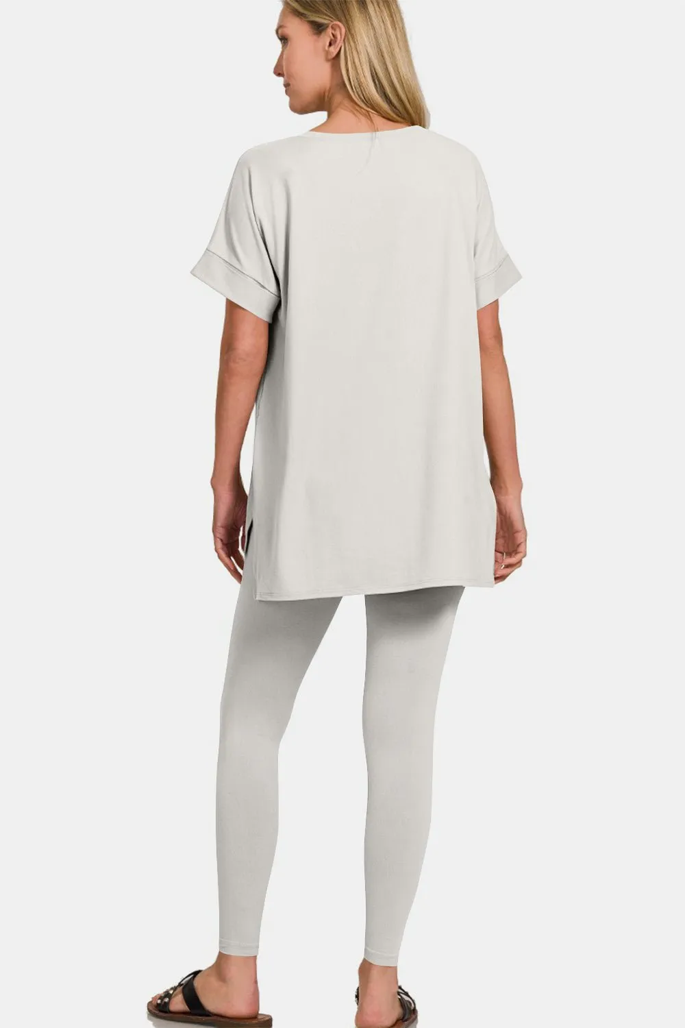 V-Neck Rolled Short Sleeve Lounge Set