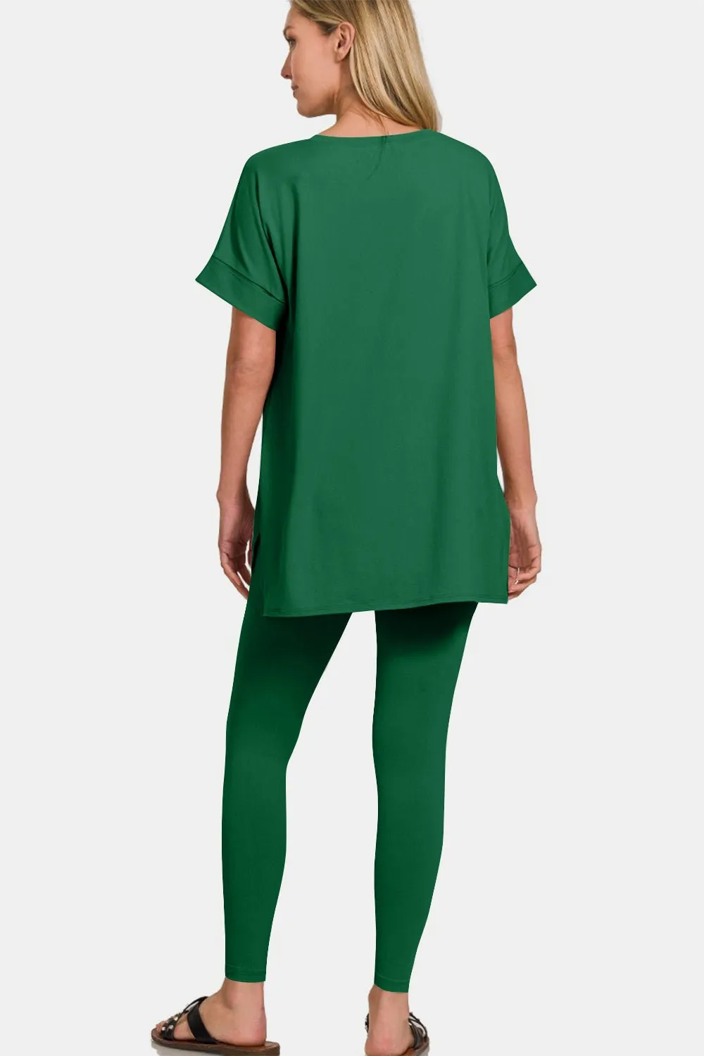 V-Neck Rolled Short Sleeve Lounge Set
