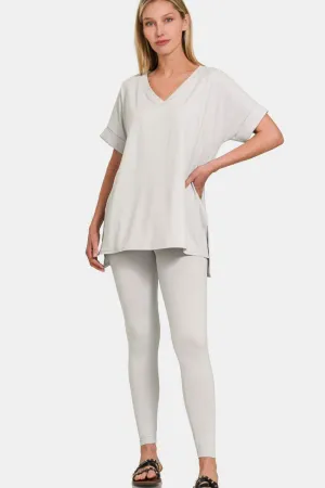 V-Neck Rolled Short Sleeve Lounge Set