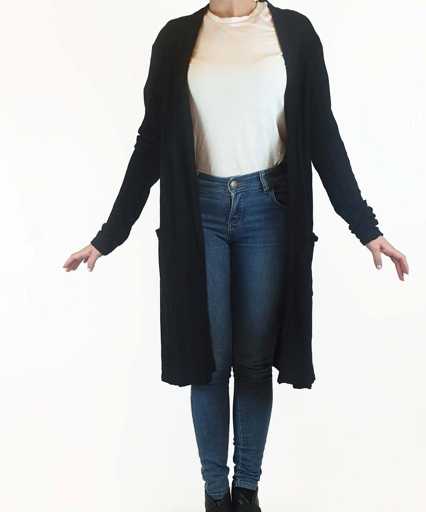 Vigorella black wool mix long cardigan one size