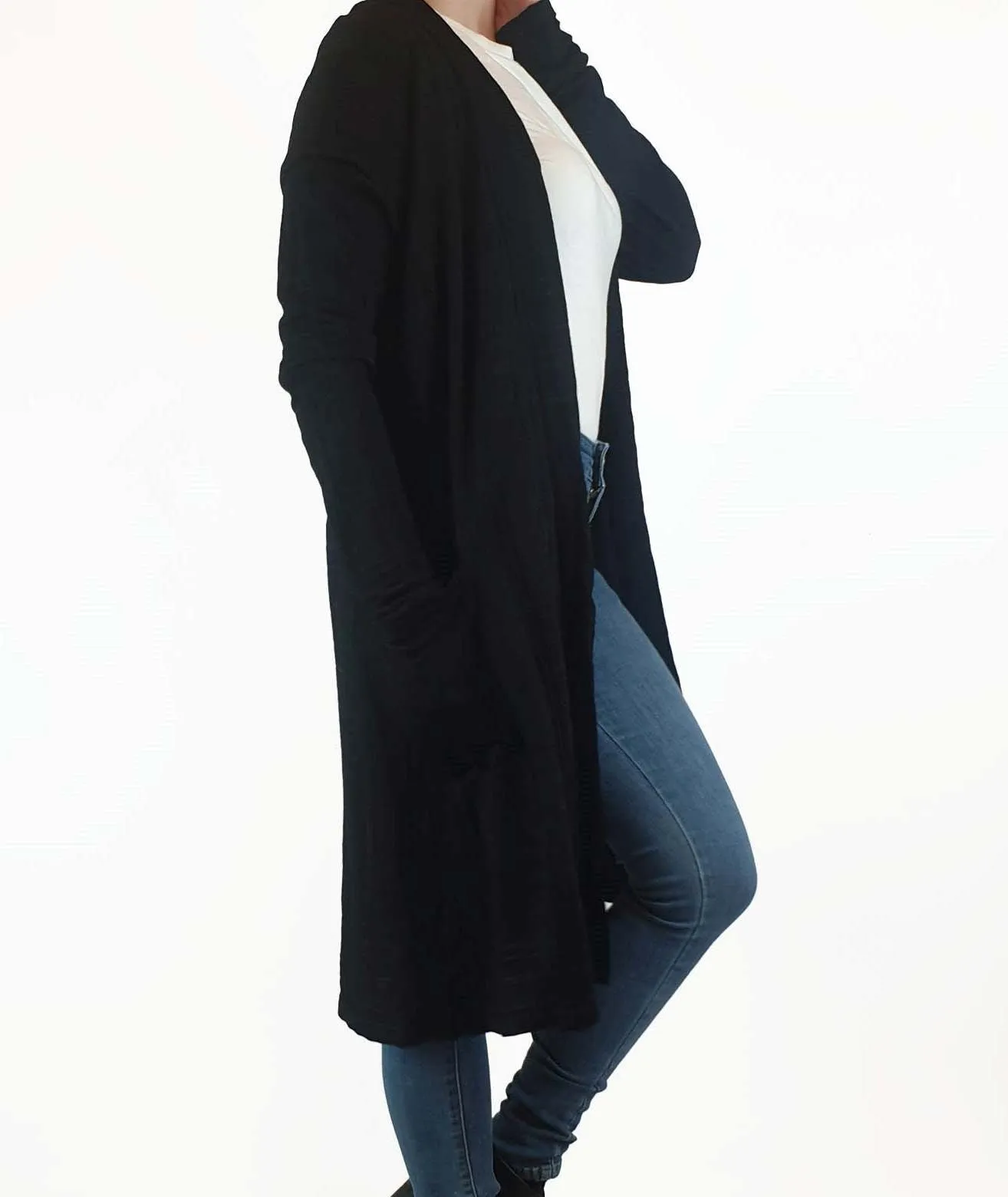 Vigorella black wool mix long cardigan one size