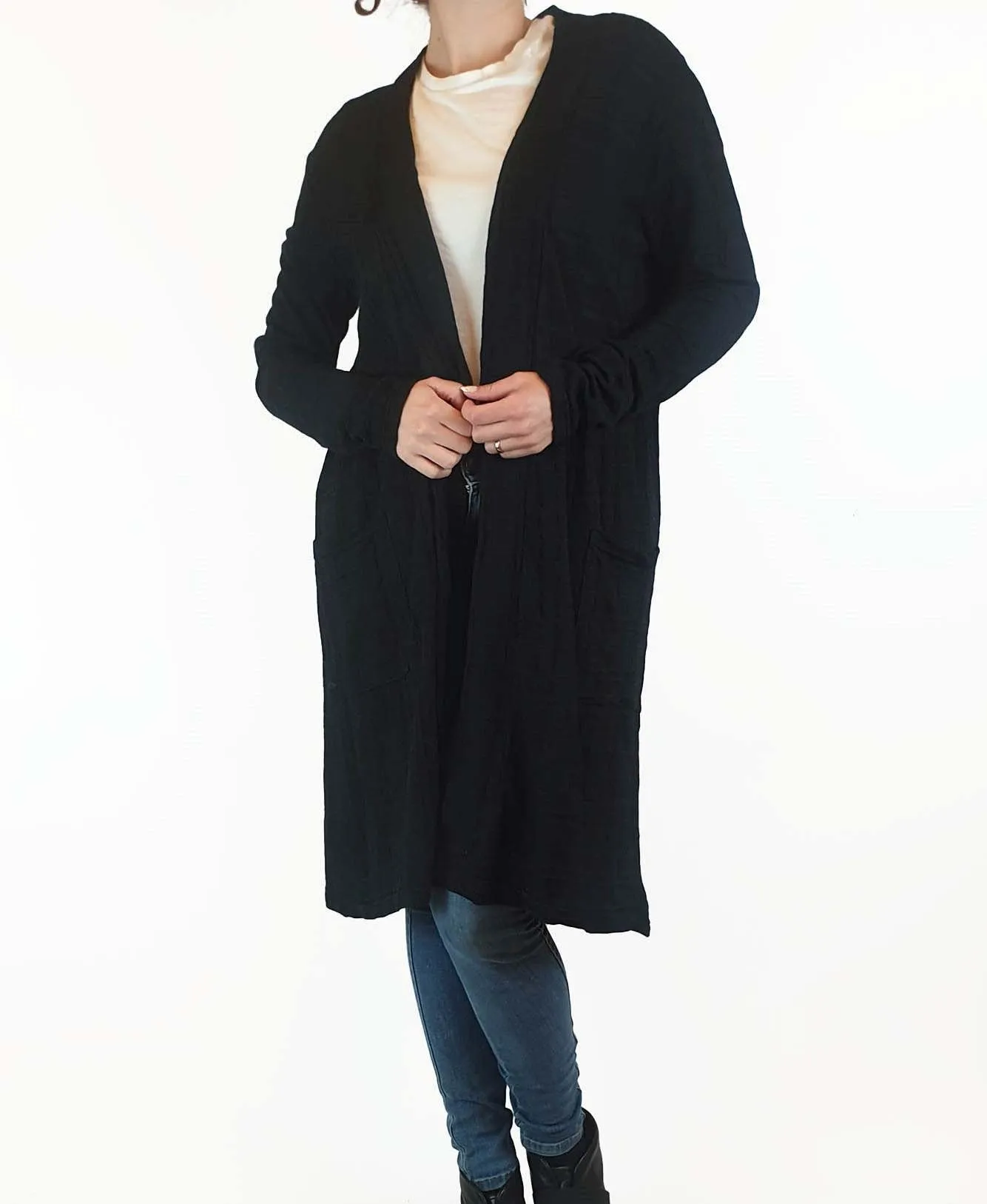 Vigorella black wool mix long cardigan one size