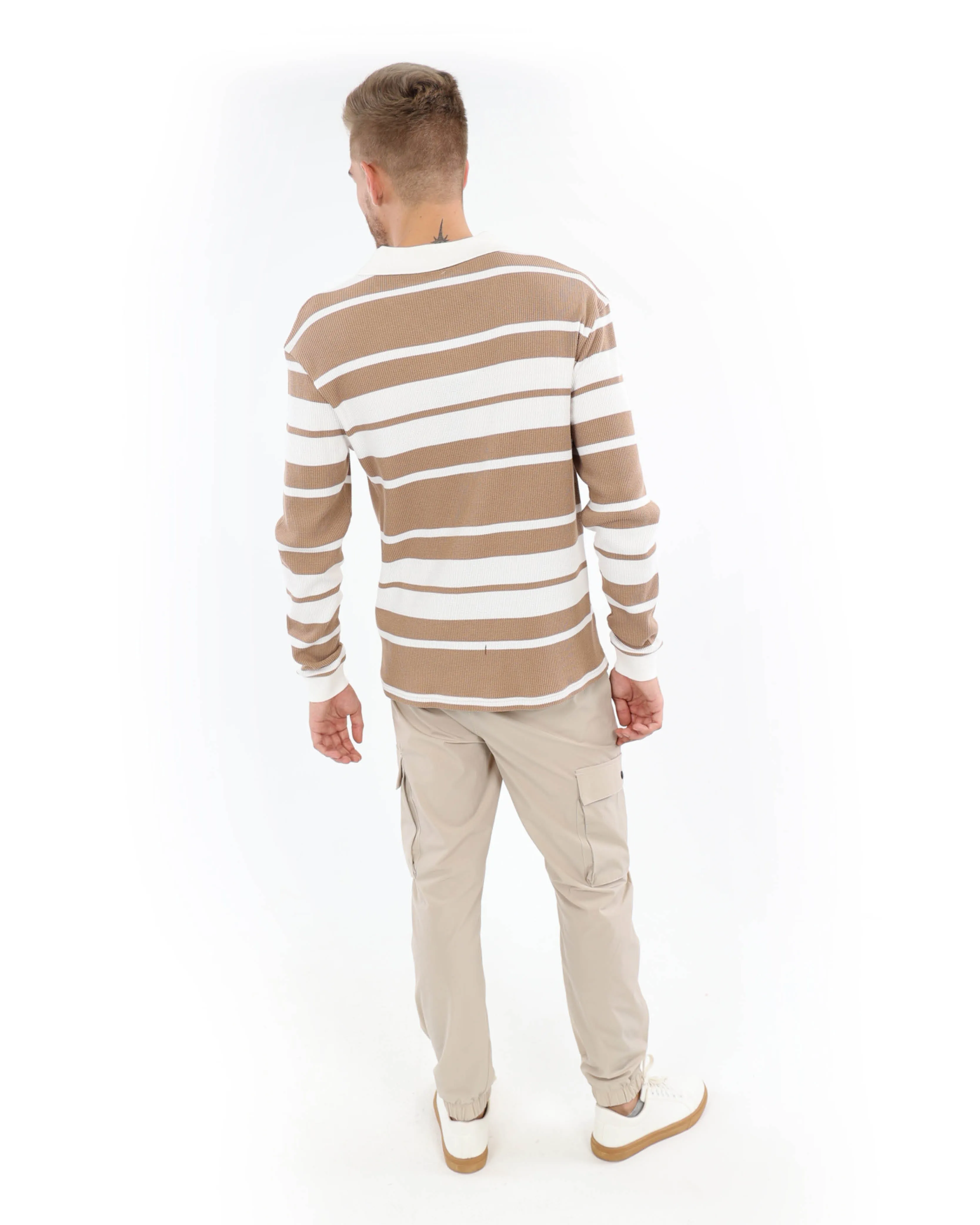 Waffle Stripe Johnny Collar Top