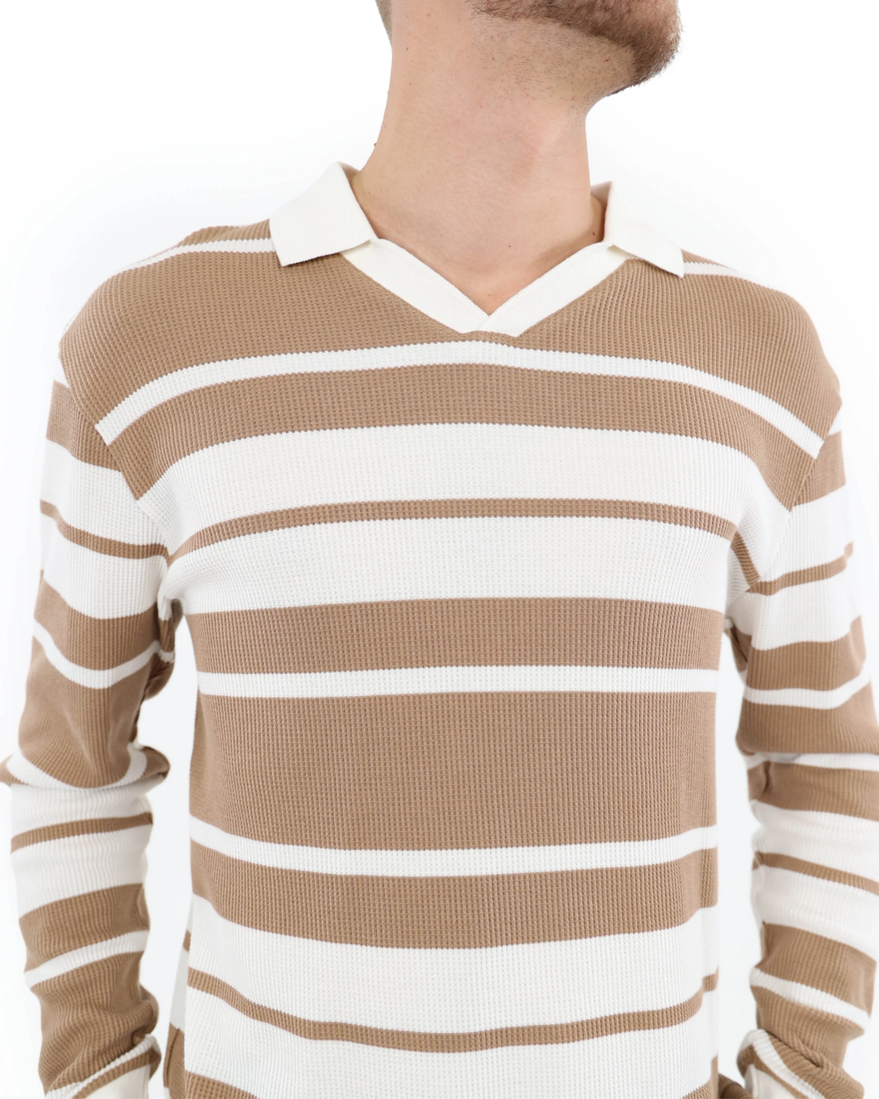 Waffle Stripe Johnny Collar Top