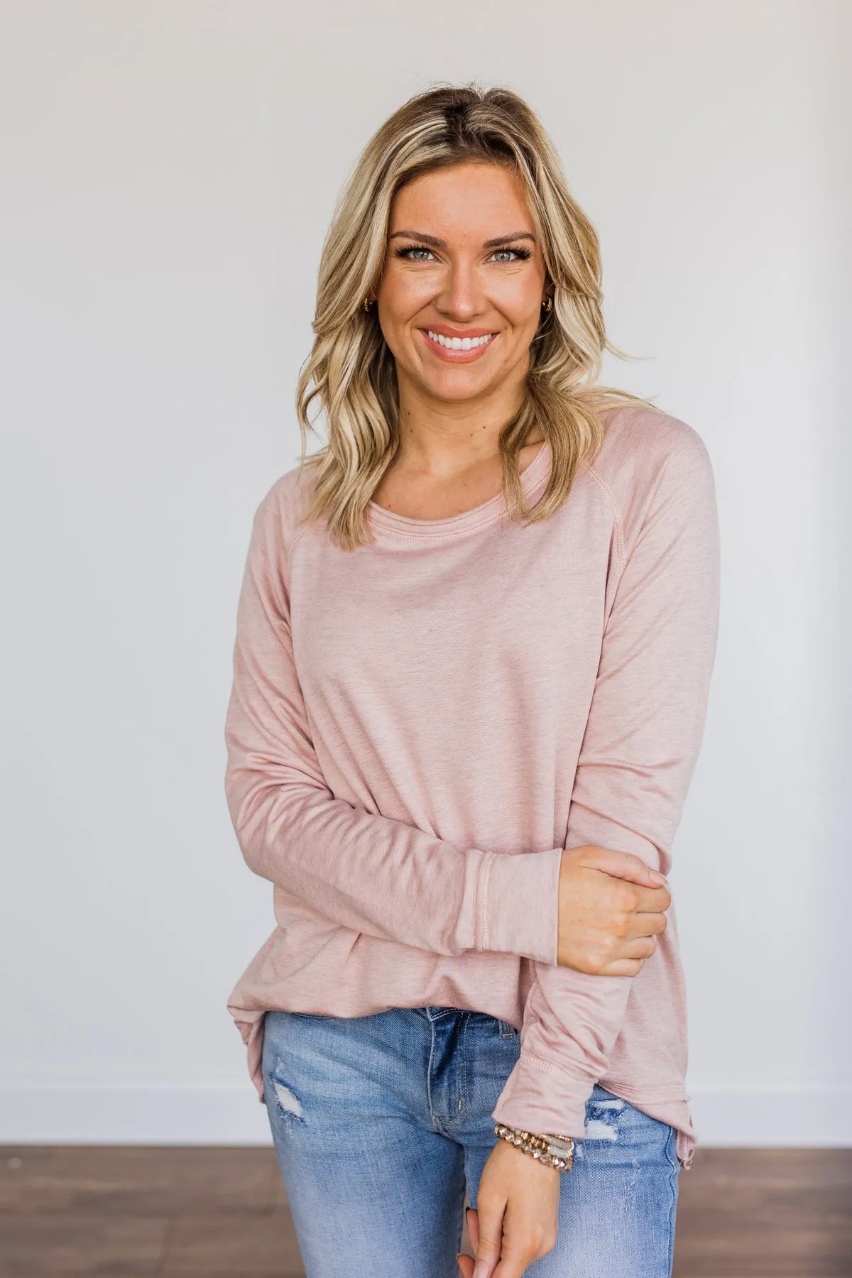 Wake Up The Day Long Sleeve Top- Blush