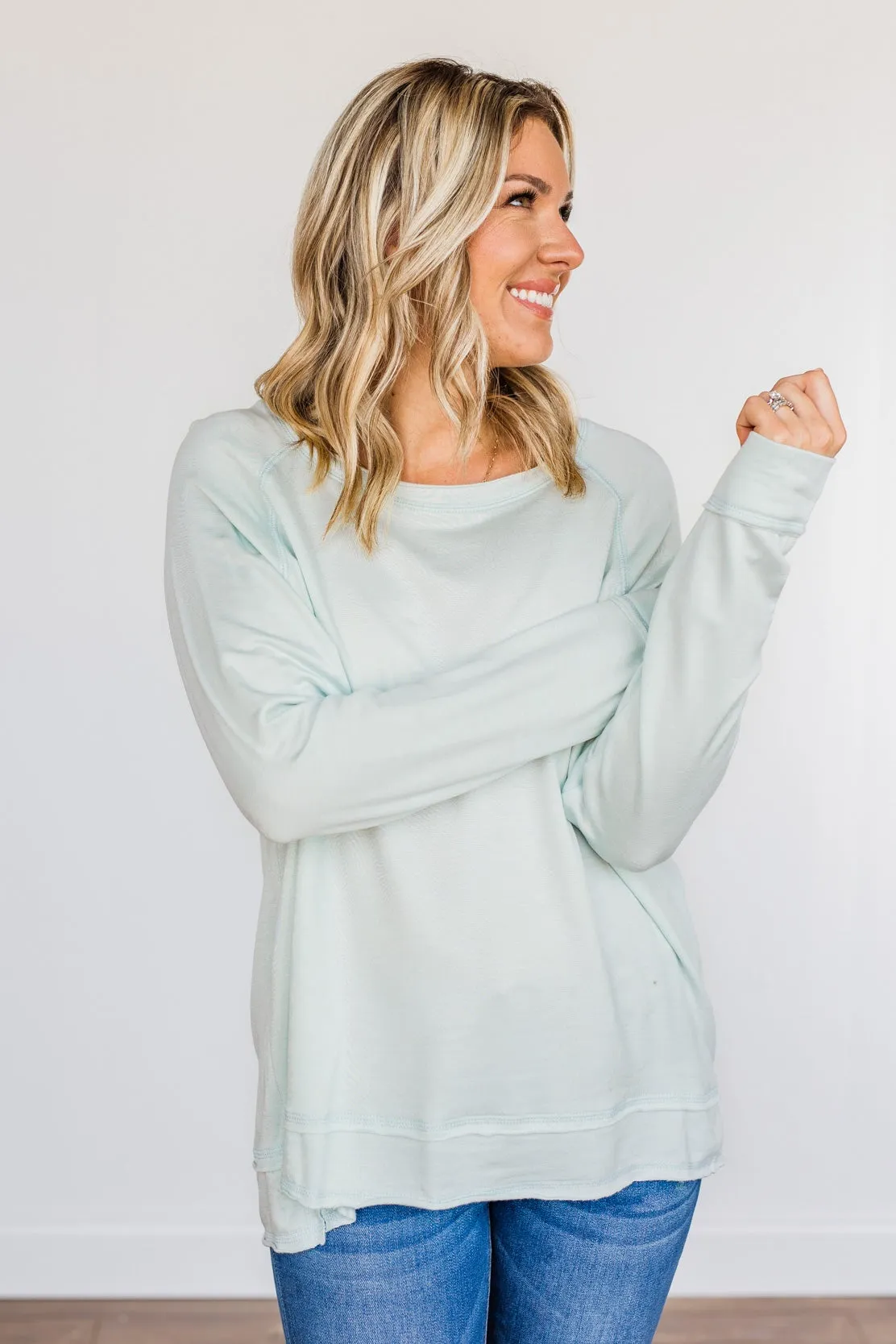Wake Up The Day Long Sleeve Top- Light Mint