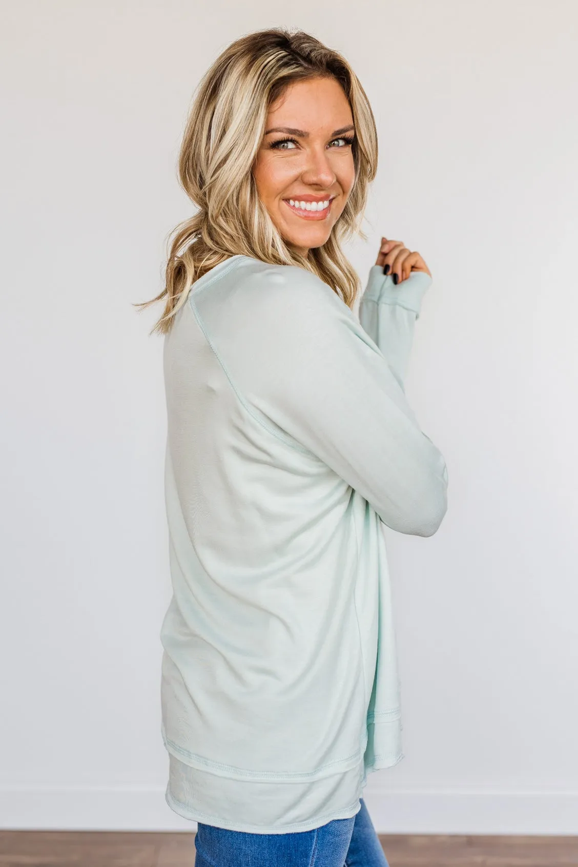 Wake Up The Day Long Sleeve Top- Light Mint