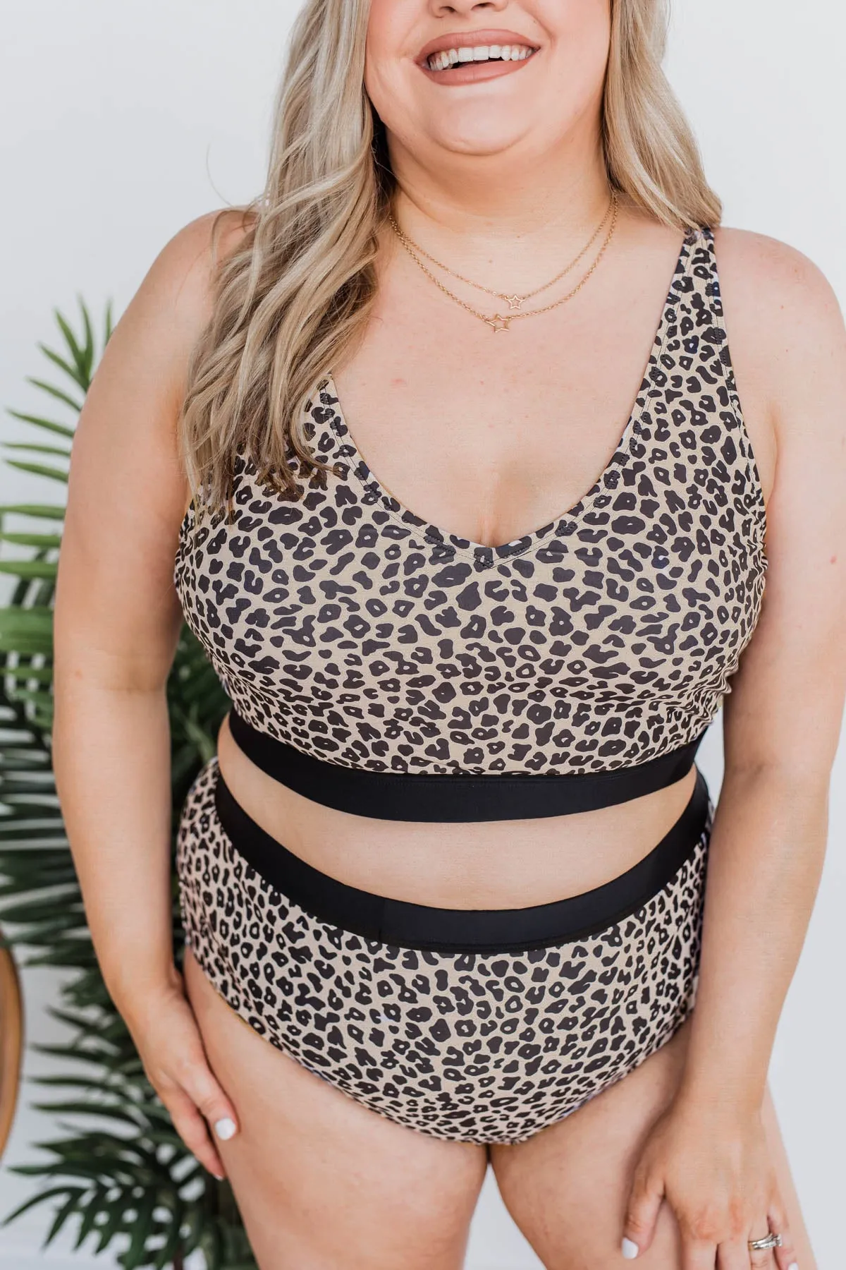 Walking On Sunshine Swim Top- Light Taupe Leopard Print
