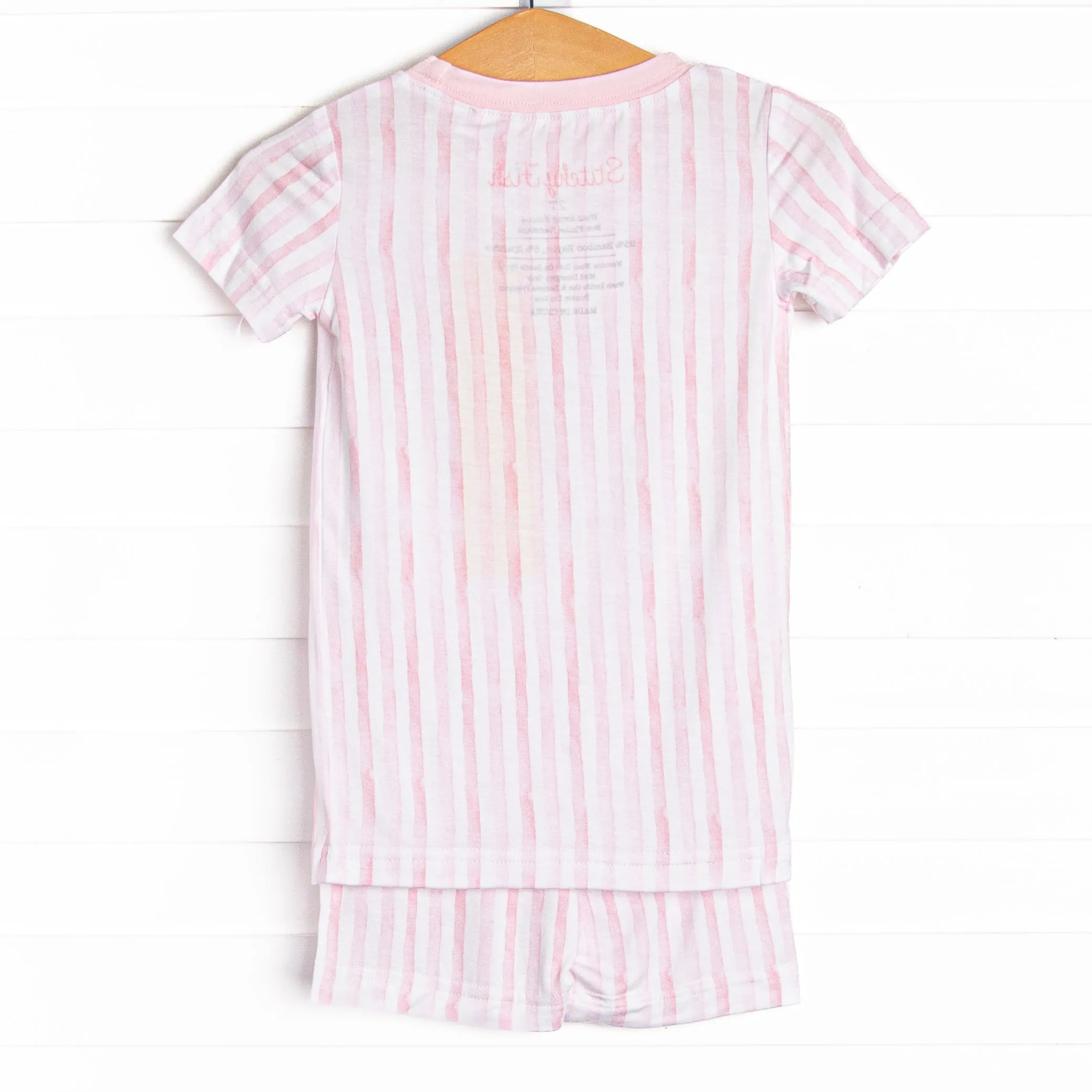 Watercolor Ribbons Bamboo Pajama Short Set, Pink