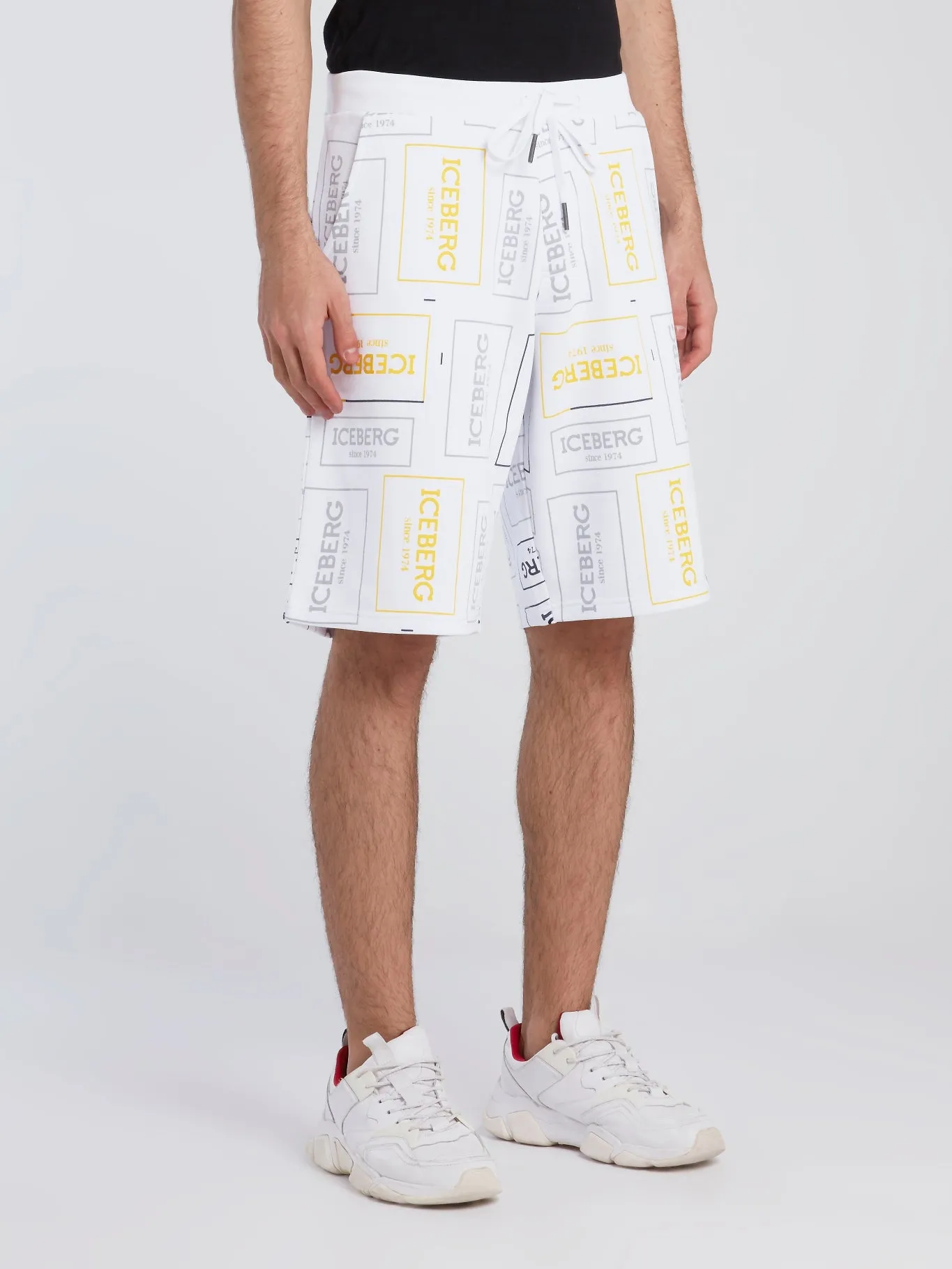 White Logo Print Drawstring Shorts
