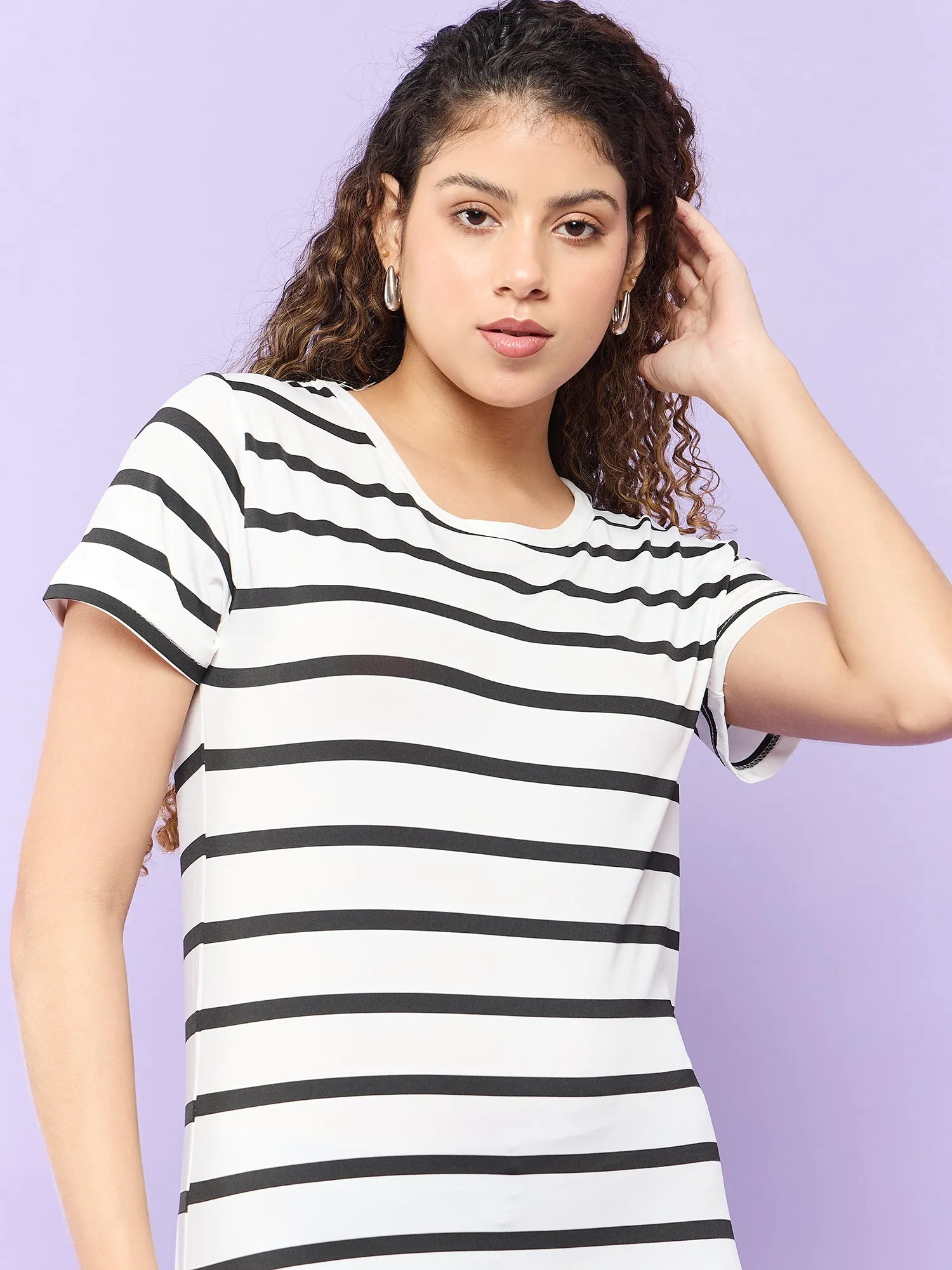 White Tee with Black Stripes