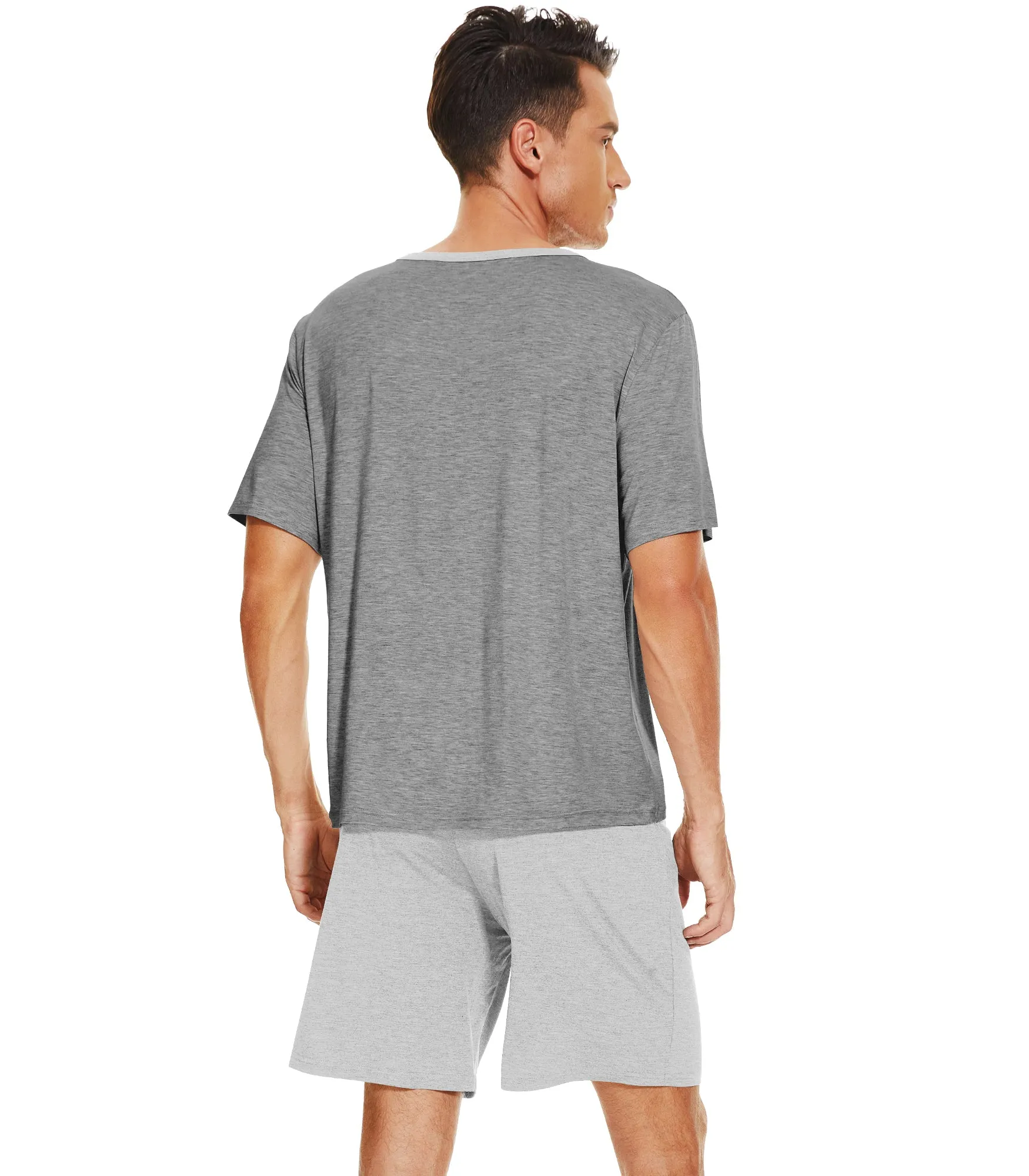 WiWi Men's Bamboo Pajama Sets Short Sleeve Tops and Shorts