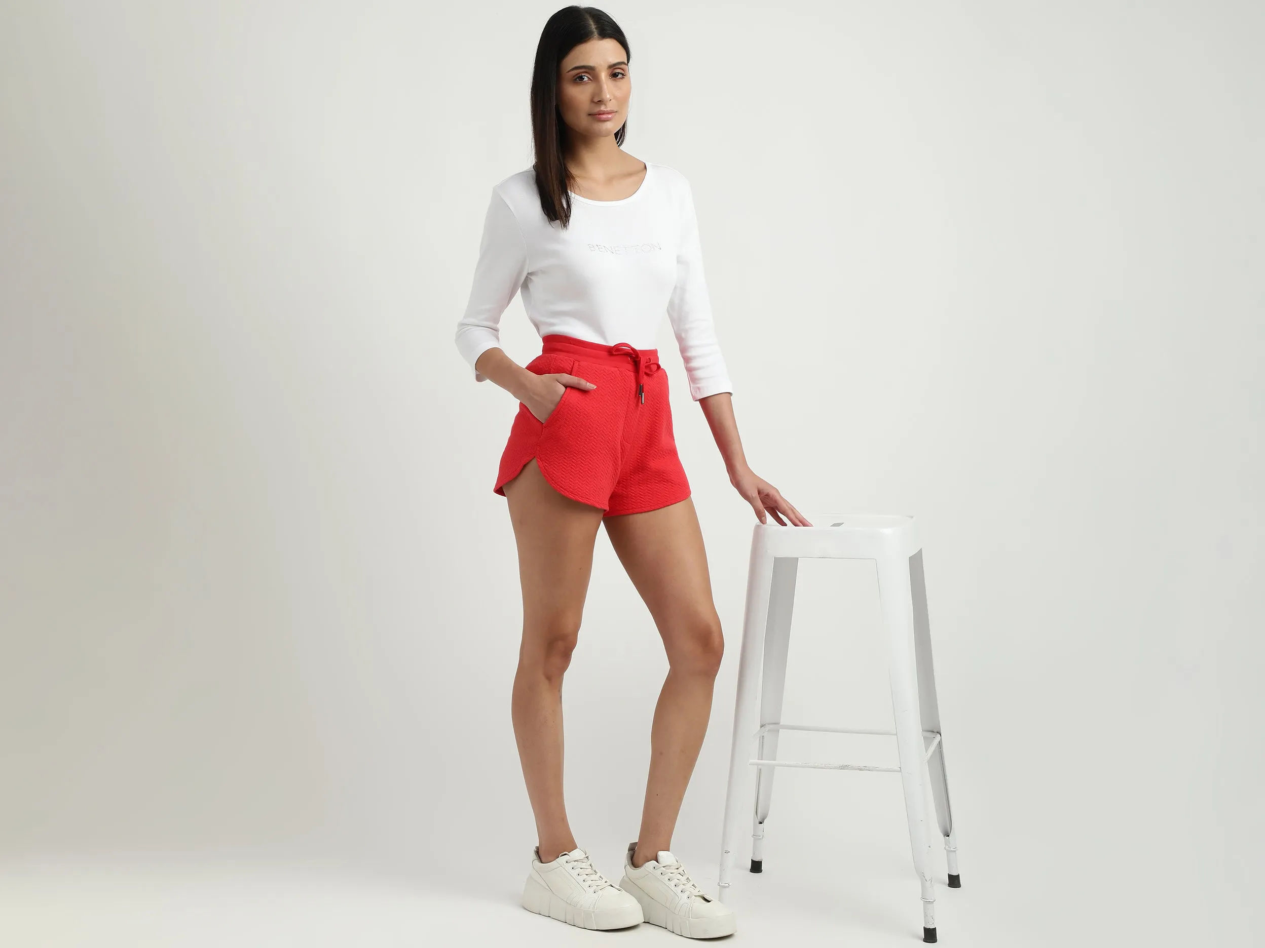 Women Herringbone Regular Fit Shorts
