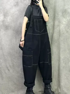 Women Summer Casual Pure Color Cotton Long Jumpsuits