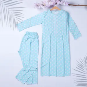 Women's 2Pcs Printed Suit Color Light-Blue