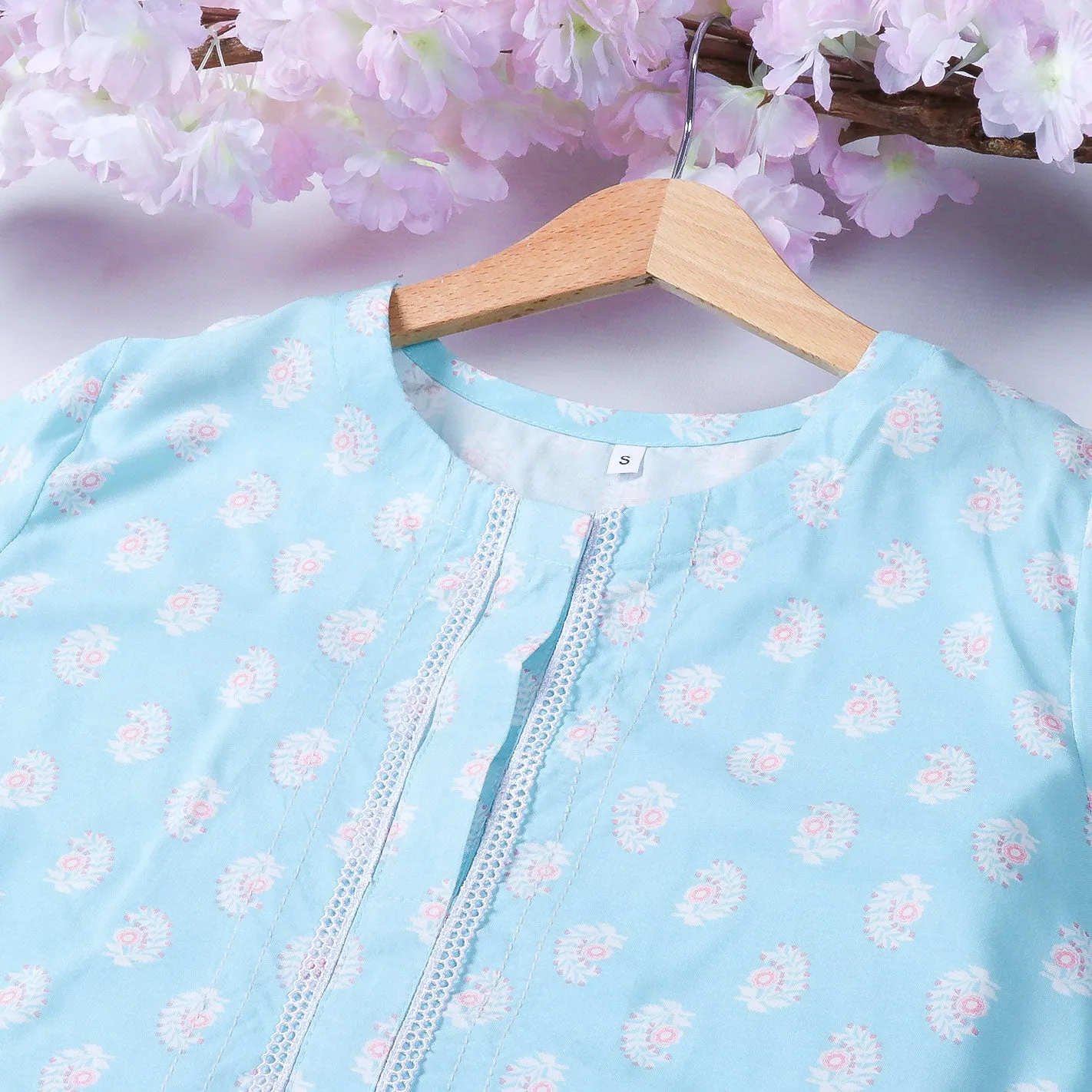 Women's 2Pcs Printed Suit Color Light-Blue