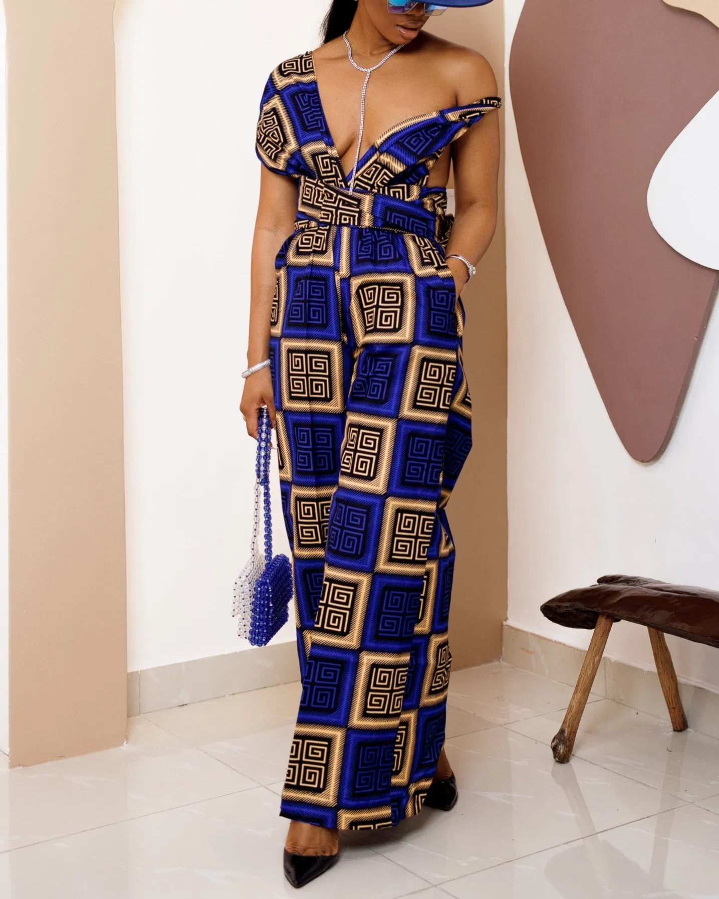 Women's Casual Print V Neck Jumpsuits