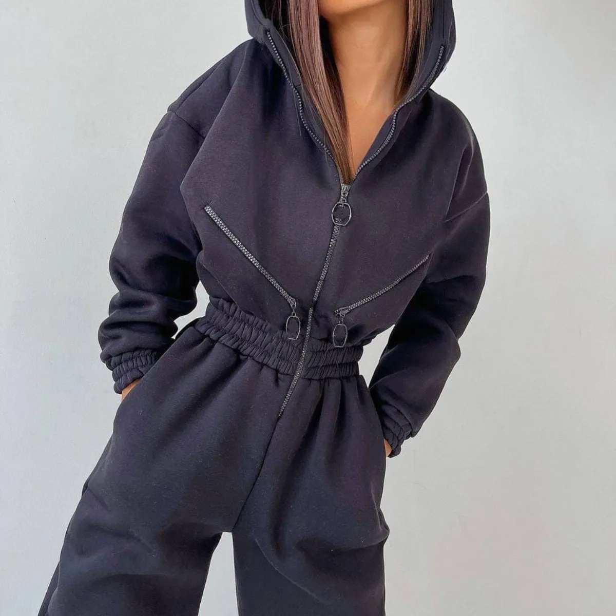 Women's overall jumpsuit with elastic waistband