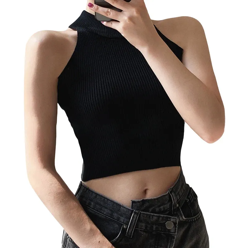 Women's Ribbed Halter Crop Top