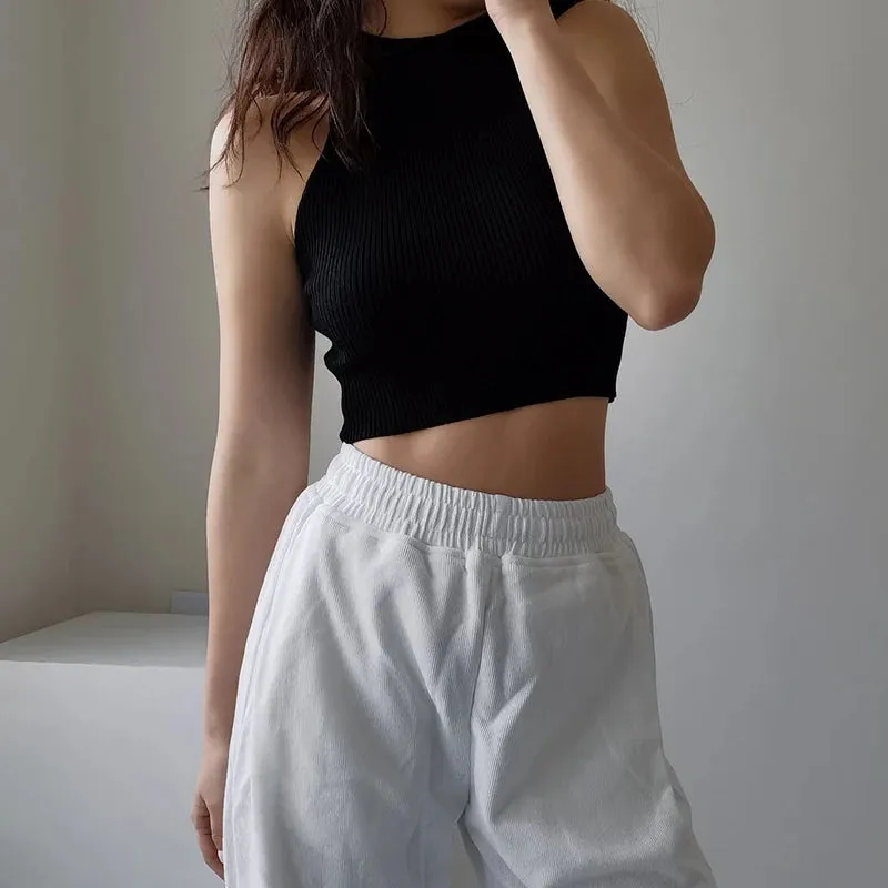 Women's Ribbed Halter Crop Top