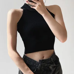 Women's Ribbed Halter Crop Top