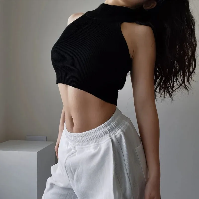 Women's Ribbed Halter Crop Top