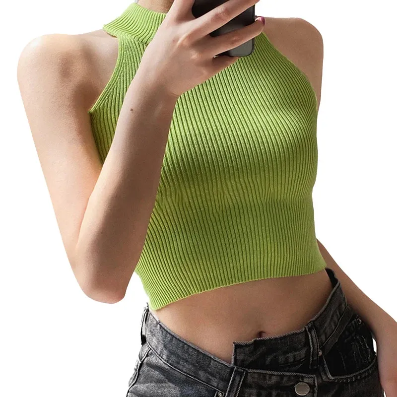 Women's Ribbed Halter Crop Top