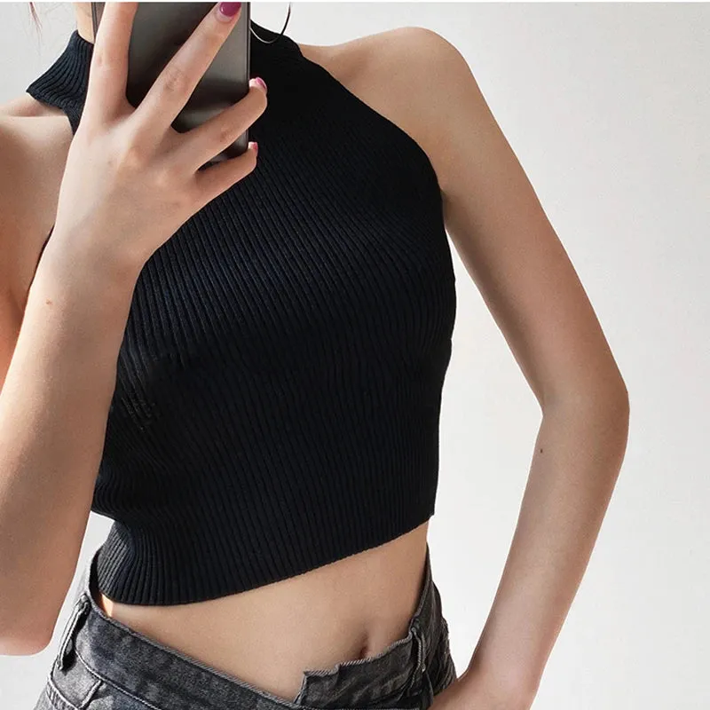 Women's Ribbed Halter Crop Top
