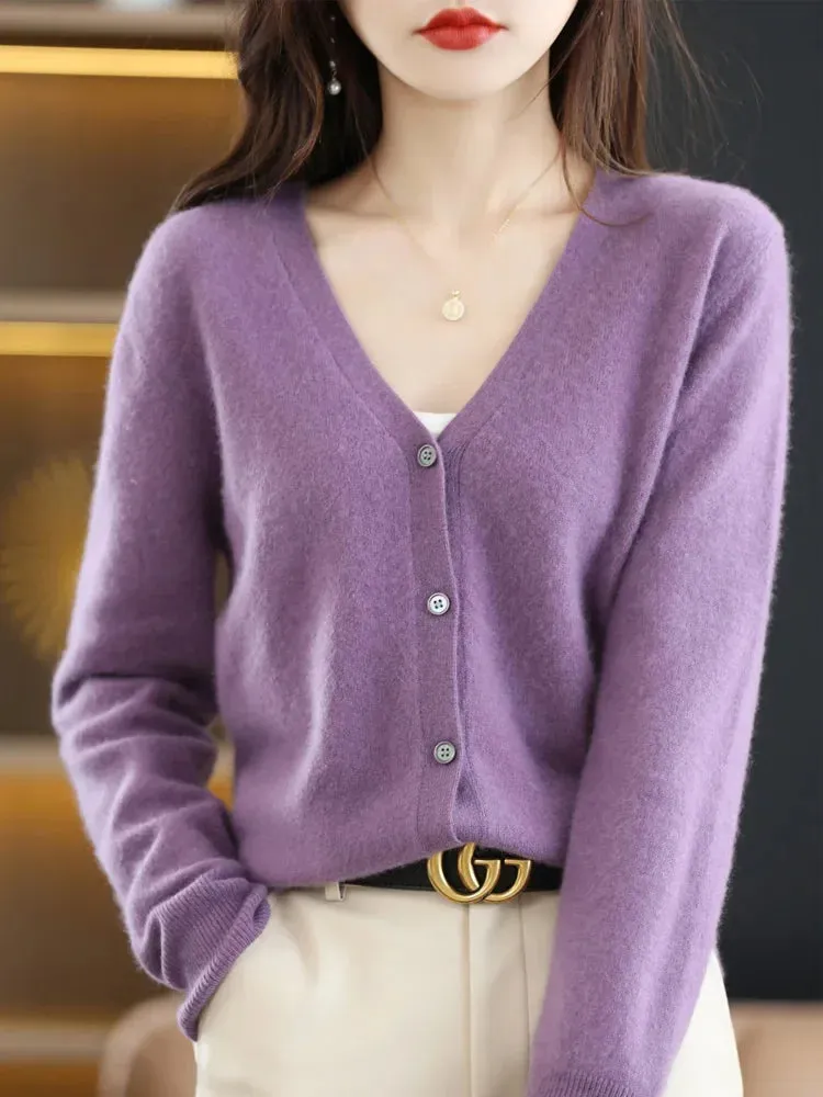Women's Sweater Cardigans V-neck Single Breasted Short Slim Lady Knitwear Tops Solid