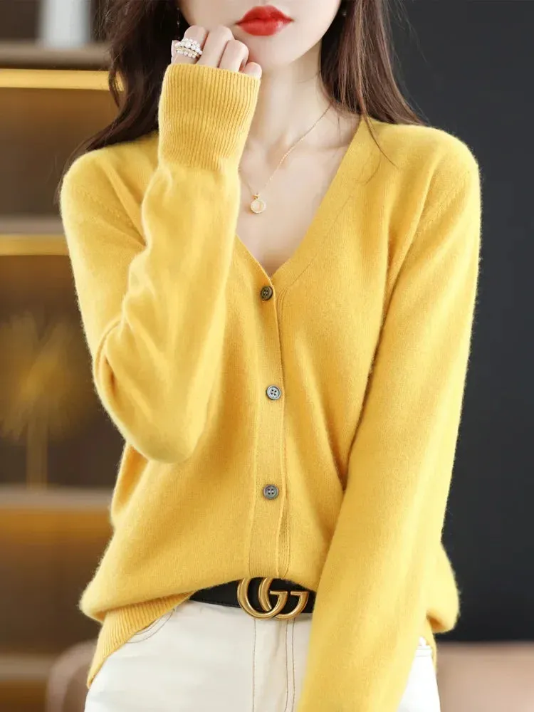 Women's Sweater Cardigans V-neck Single Breasted Short Slim Lady Knitwear Tops Solid