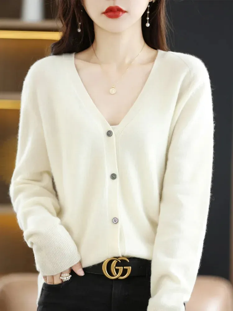 Women's Sweater Cardigans V-neck Single Breasted Short Slim Lady Knitwear Tops Solid