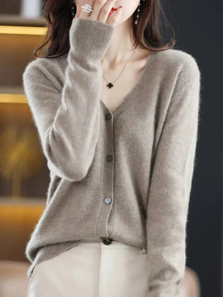 Women's Sweater Cardigans V-neck Single Breasted Short Slim Lady Knitwear Tops Solid