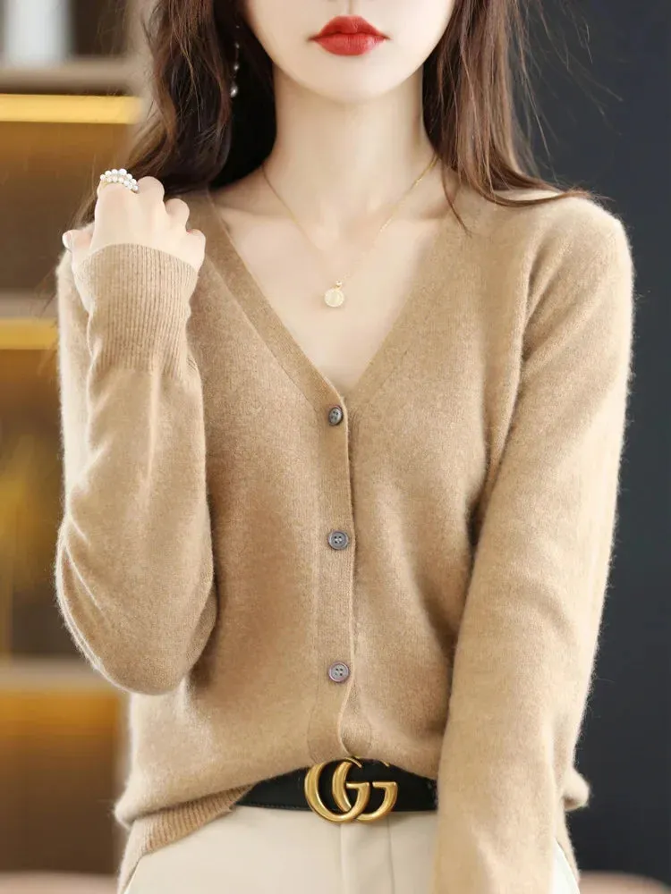 Women's Sweater Cardigans V-neck Single Breasted Short Slim Lady Knitwear Tops Solid