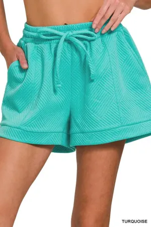 Zenana Textured Knit Jacquard Drawstring Shorts